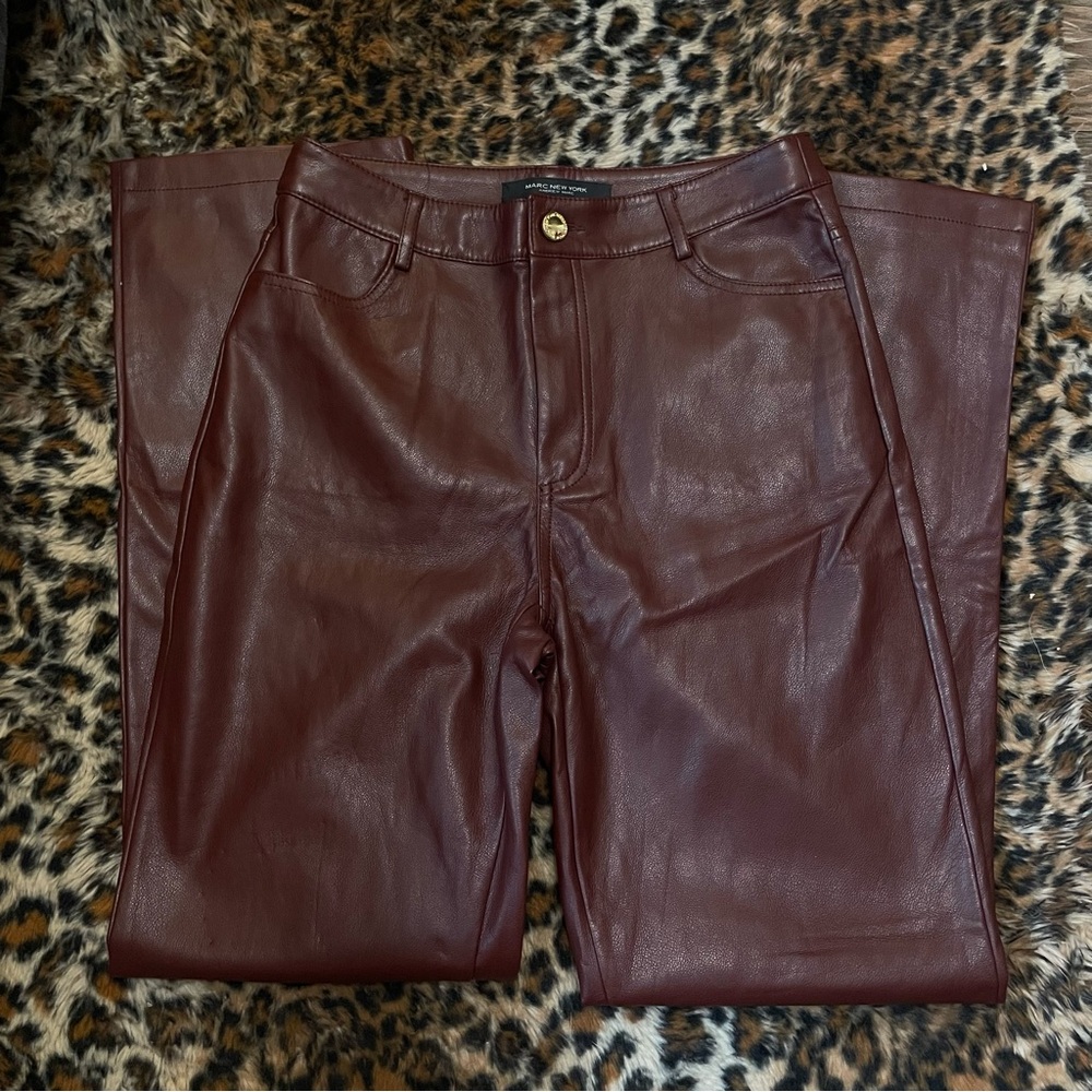 Maroon Leather Business Pants